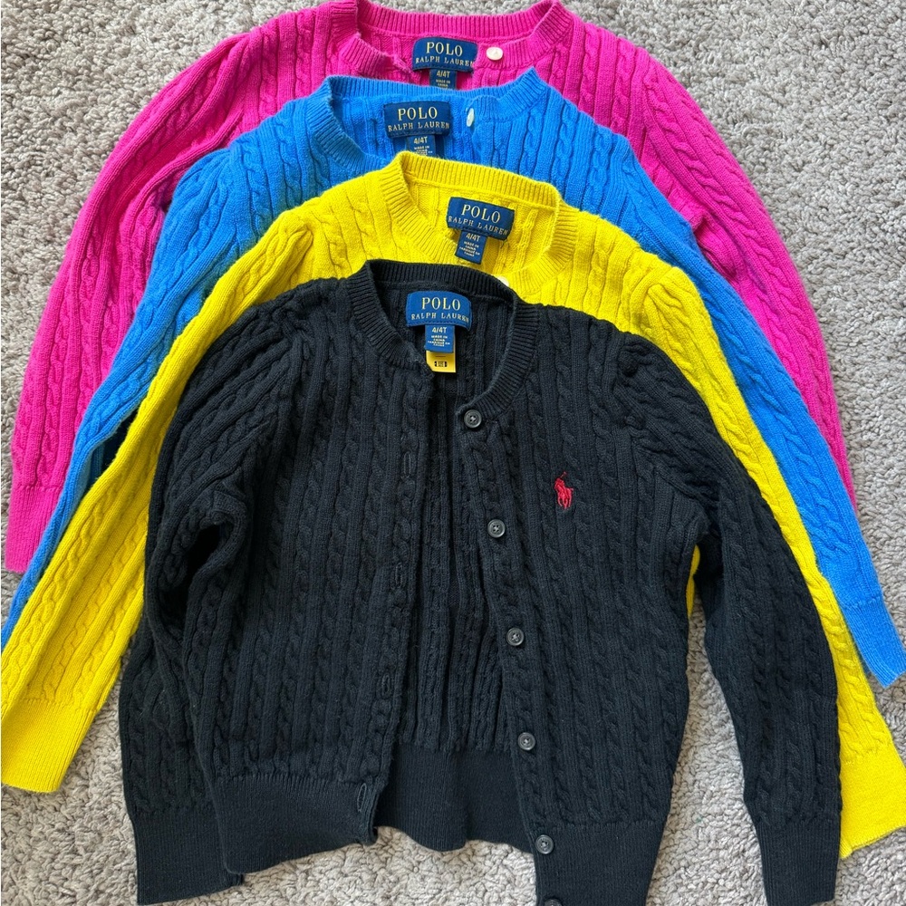 Ralph Lauren POLO girls cardigans size 4T in black, pink, yellow and blue